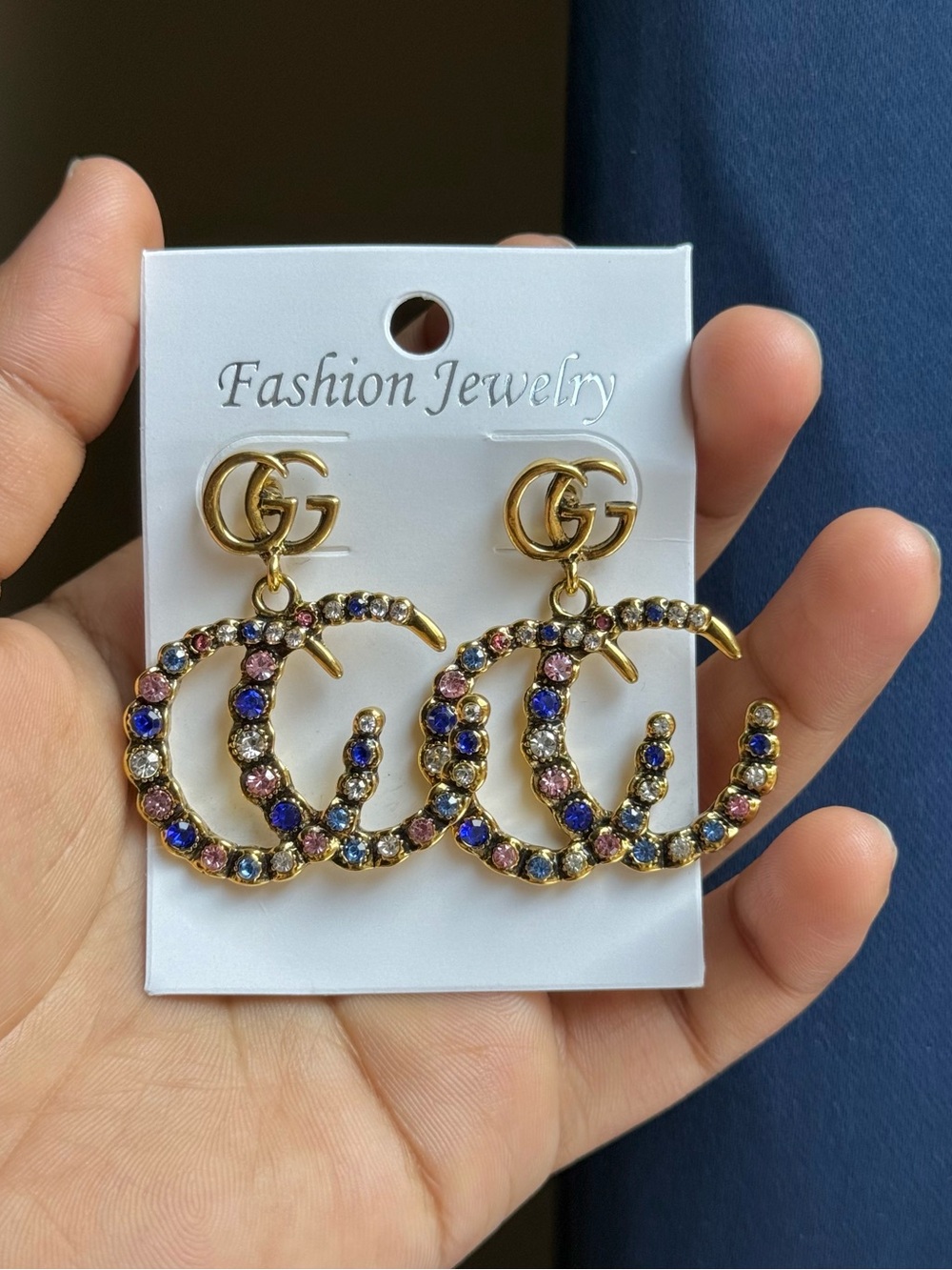 Gold-Tone Multicolor Crystal Logo Drop Earrings